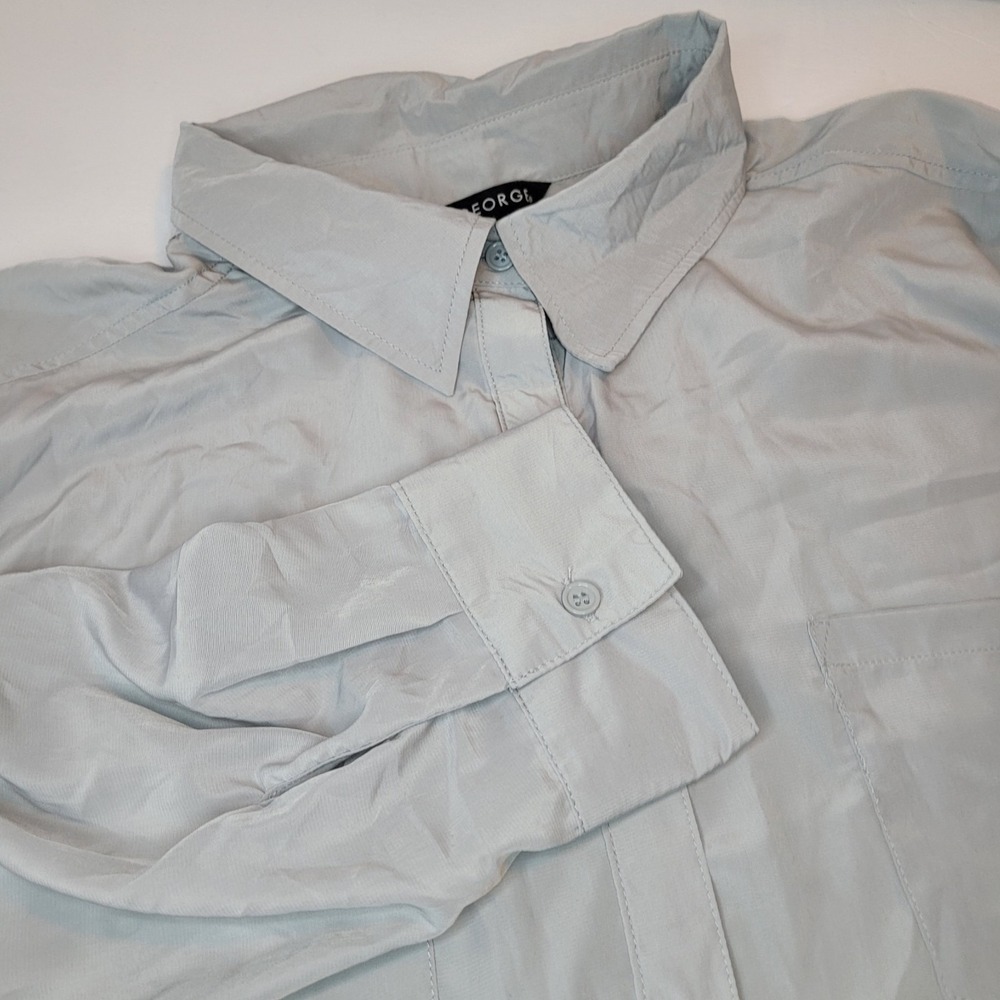 George Woman's Gray Long‎ Sleeve Button Up Blouse Polyester Size 2X